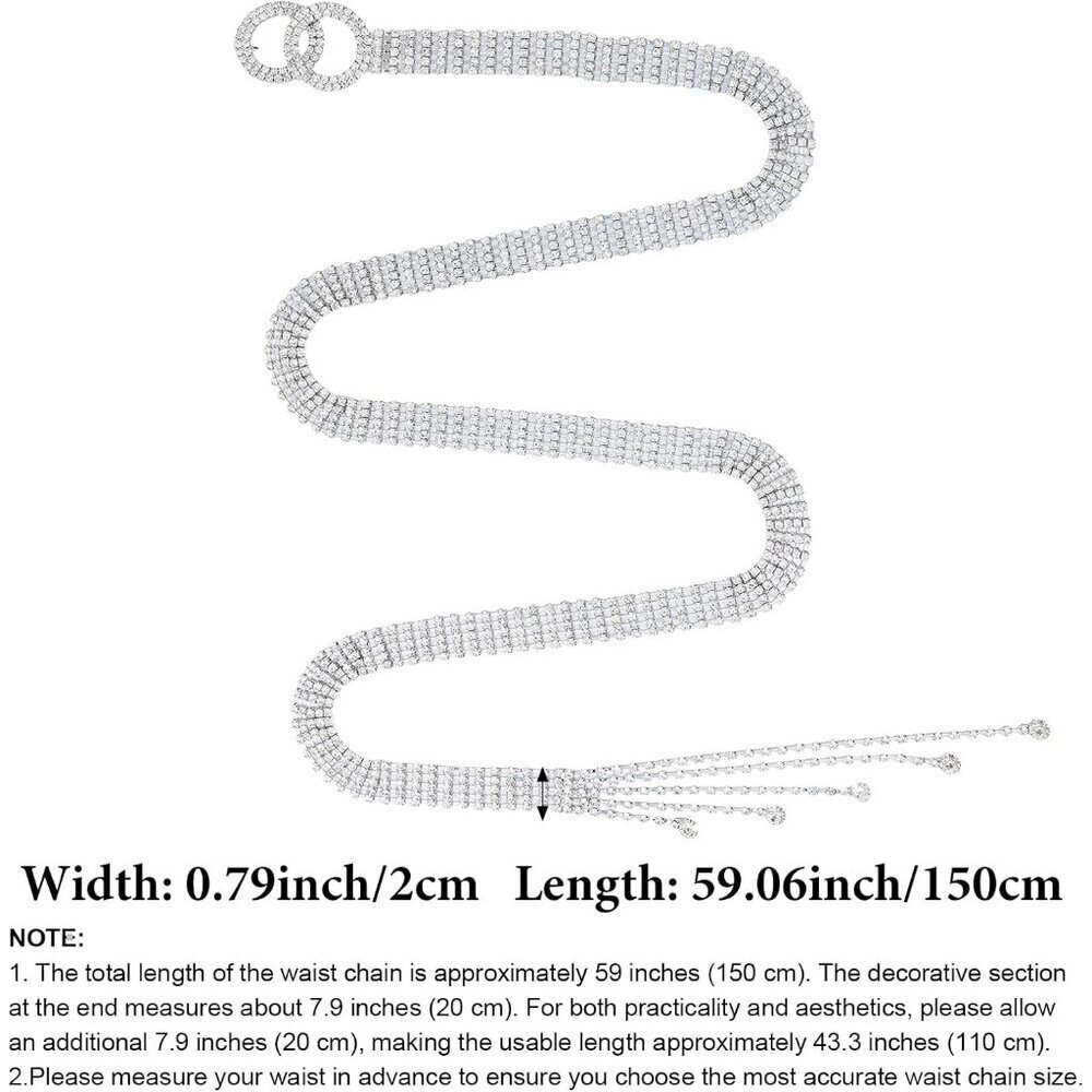 Rhinestone Chain Belt Crystal Waistband Dress Jeans Adjustable Elegant Jewelry - Picture 2 of 7